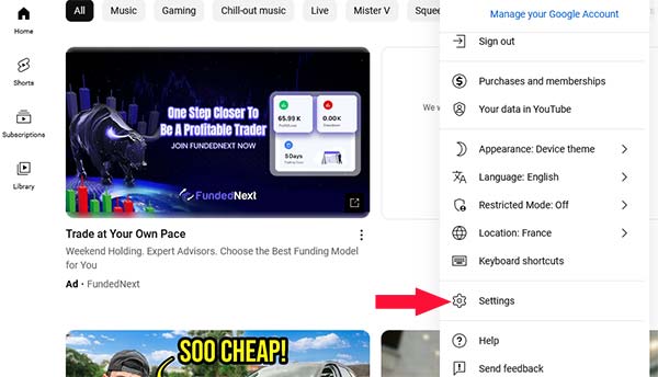 دسترسی به تنظیمات YouTube